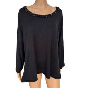 TALBOTS silk blend Crewneck Beaded neckline Sweater Womens black size 3X